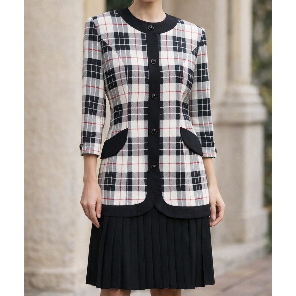 Vintage Kiwai Plaid Jacket Style Dress‎ Sz 8 USA 80s 90s Power Look Quiet Luxury